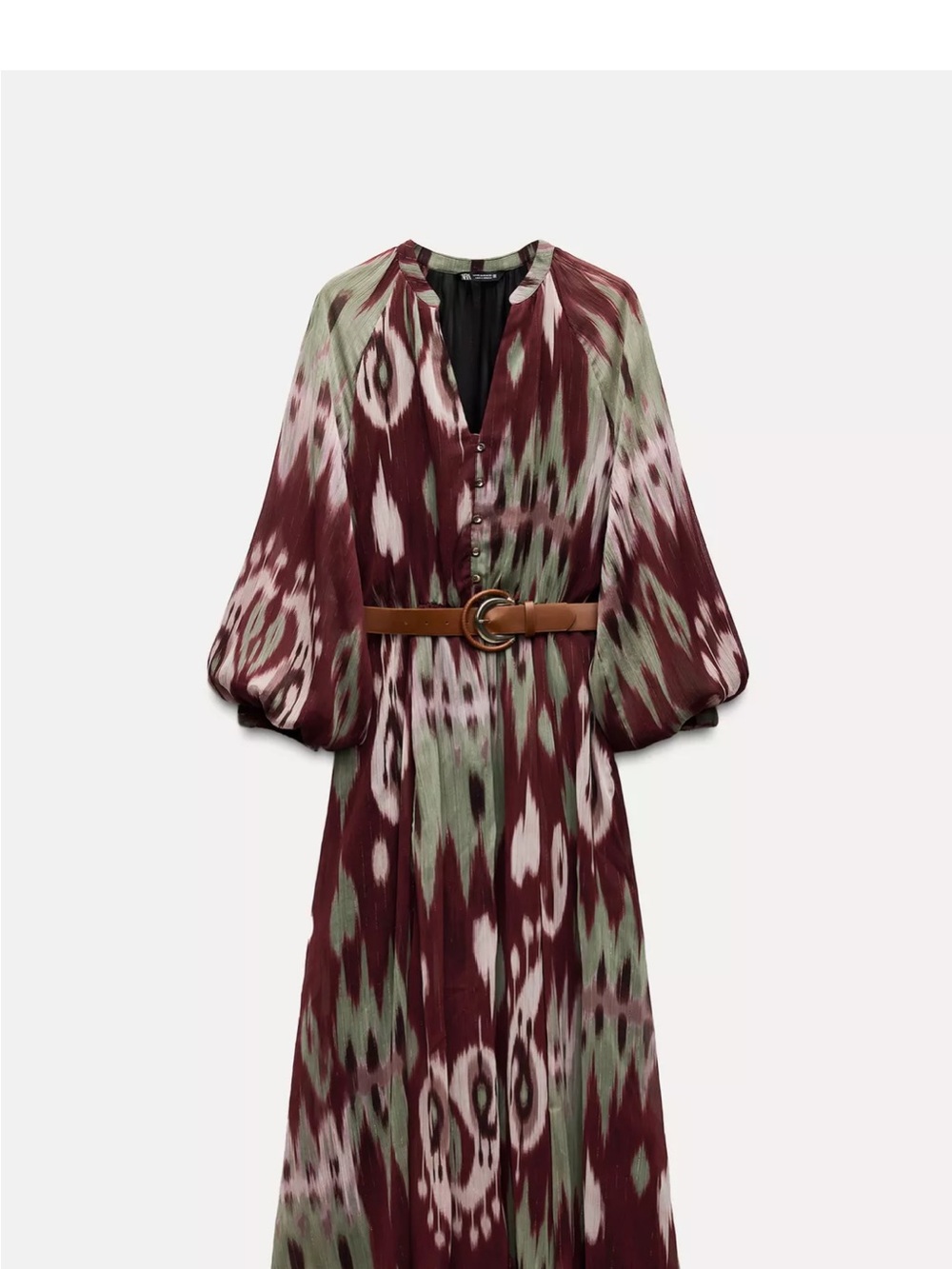 Zara Burgundy Belted Printed Midi Dress size M